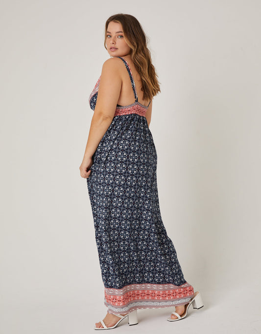 Plus Size Abstract Printed Maxi Dress