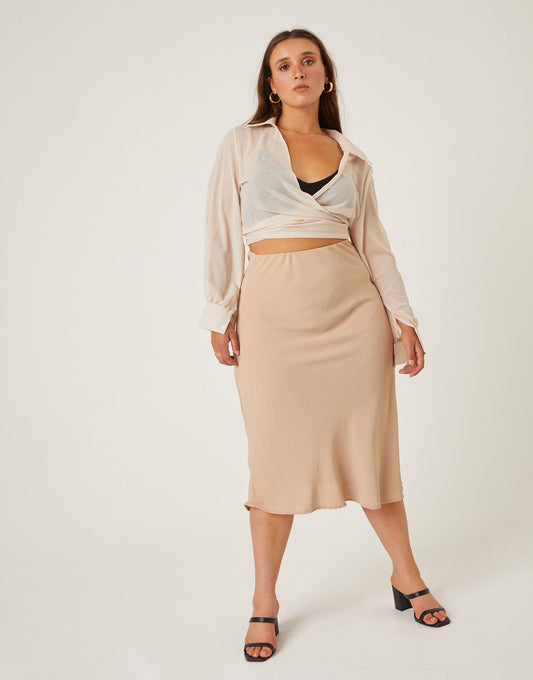 Plus Size Bias Cut Midi Skirt