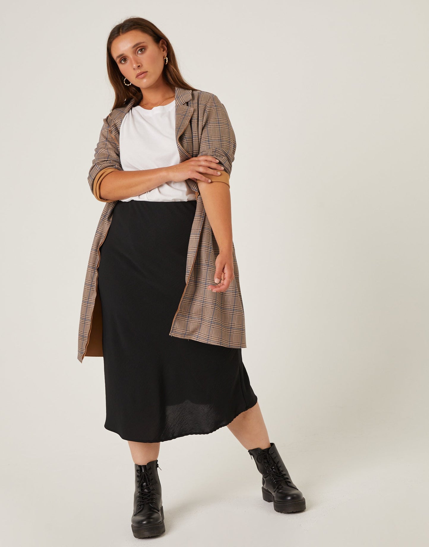 Plus Size Bias Cut Midi Skirt