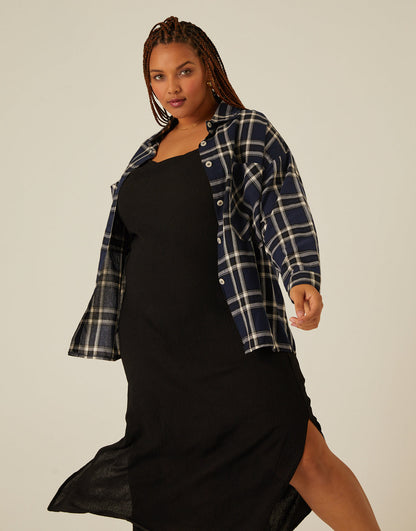 Plus Size Button-Up Plaid Shirt