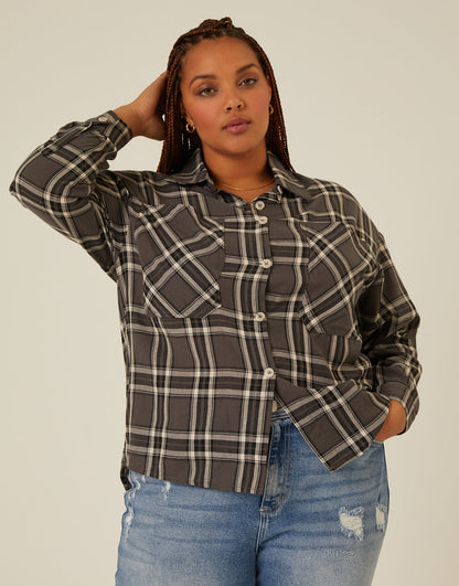 Plus Size Button-Up Plaid Shirt