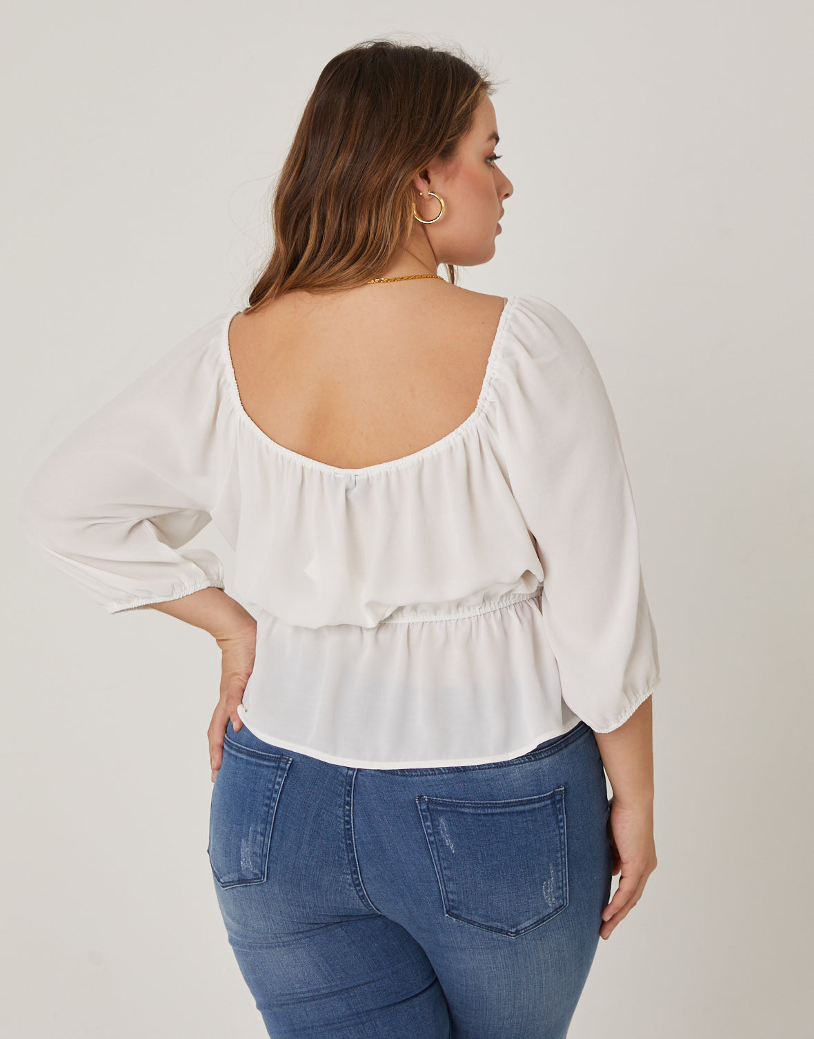 Plus Size Chiffon Elasticized Blouse