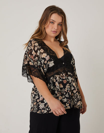Plus Size Chiffon Floral Lace Blouse