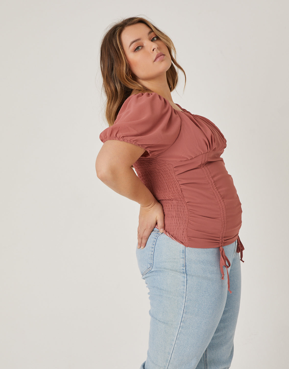 Plus Size Double Ruched Chiffon Top
