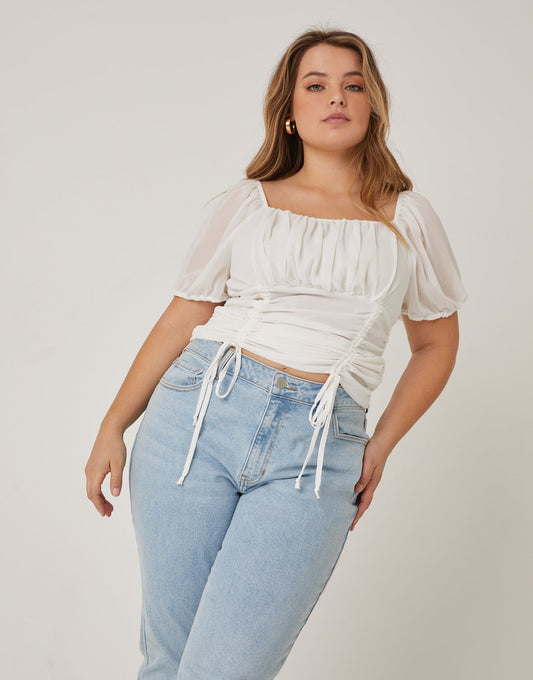 Plus Size Double Ruched Chiffon Top