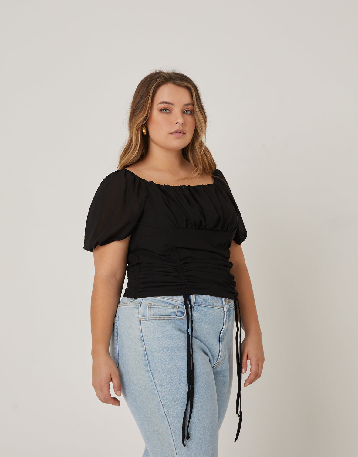 Plus Size Double Ruched Chiffon Top