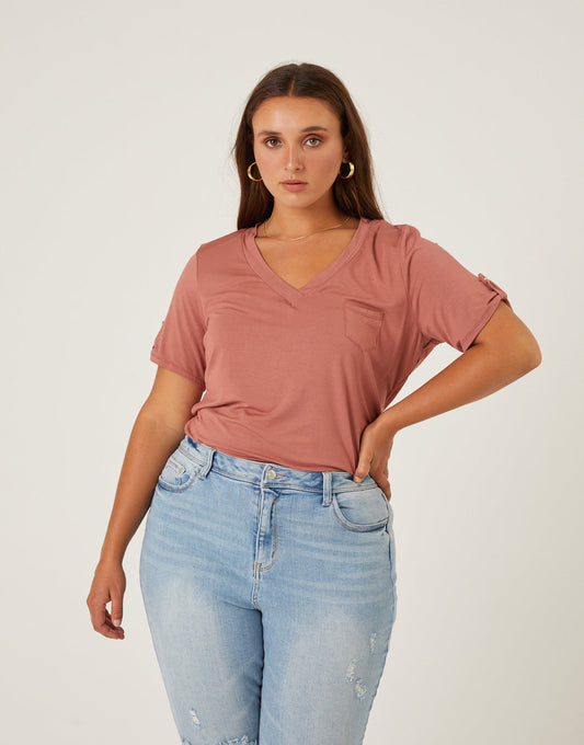 Plus Size Drapey V-Neck Pocket Tee