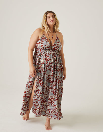 Plus Size Floral Double Slit Maxi Dress