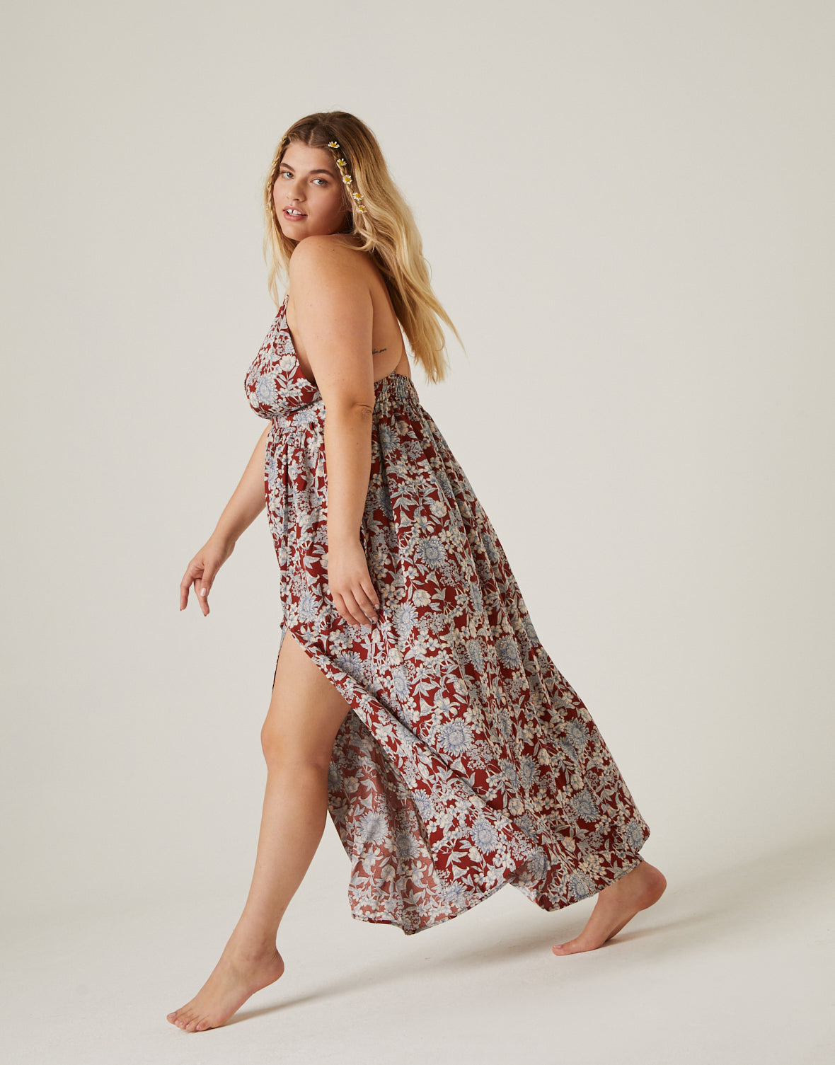 Plus Size Floral Double Slit Maxi Dress