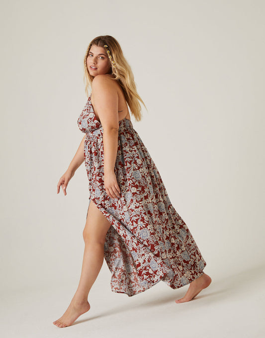 Plus Size Floral Double Slit Maxi Dress