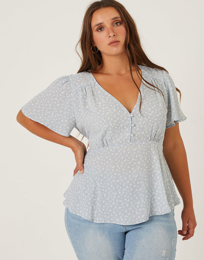 Plus Size Flutter Sleeve Floral Top