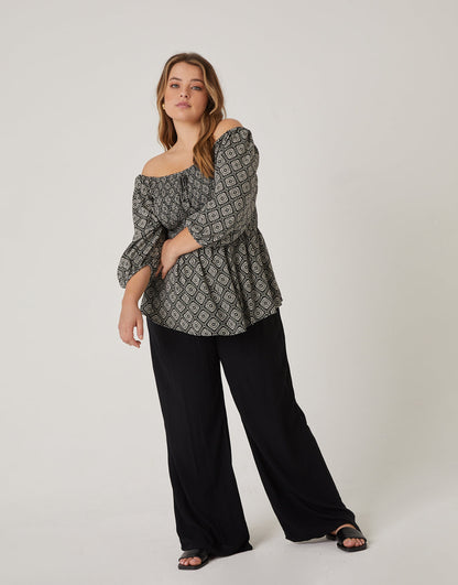 Plus Size Geometric Boho Patterned Top