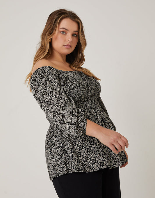 Plus Size Geometric Boho Patterned Top