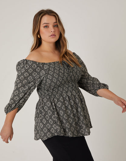 Plus Size Geometric Boho Patterned Top