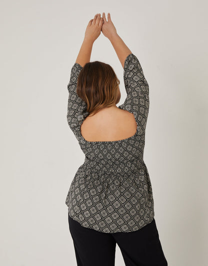 Plus Size Geometric Boho Patterned Top