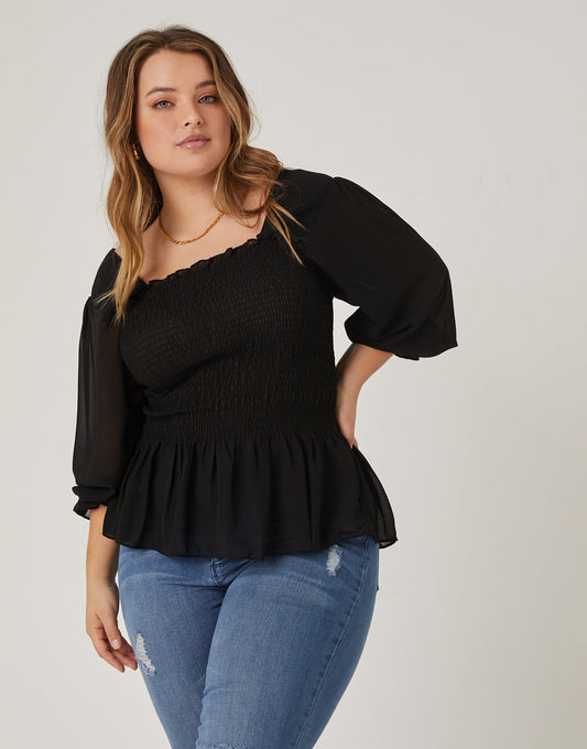 Plus Size Long Sleeve Smocked Top