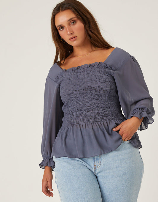 Plus Size Long Sleeve Smocked Top