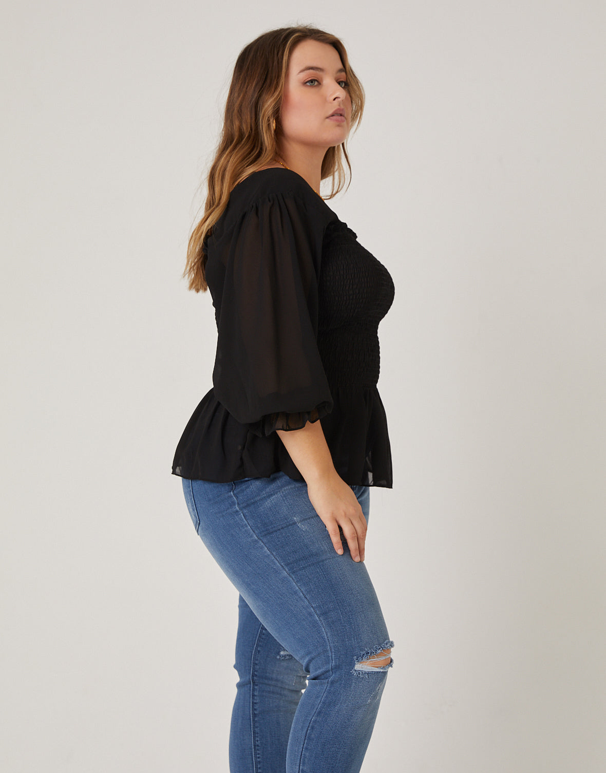 Plus Size Long Sleeve Smocked Top