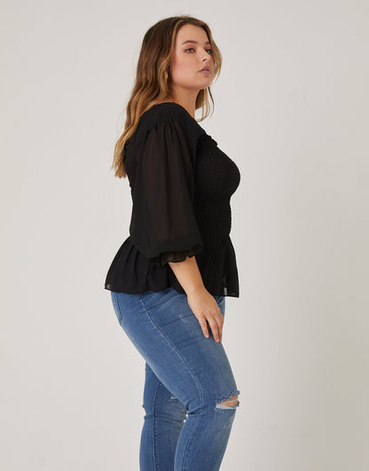 Plus Size Long Sleeve Smocked Top