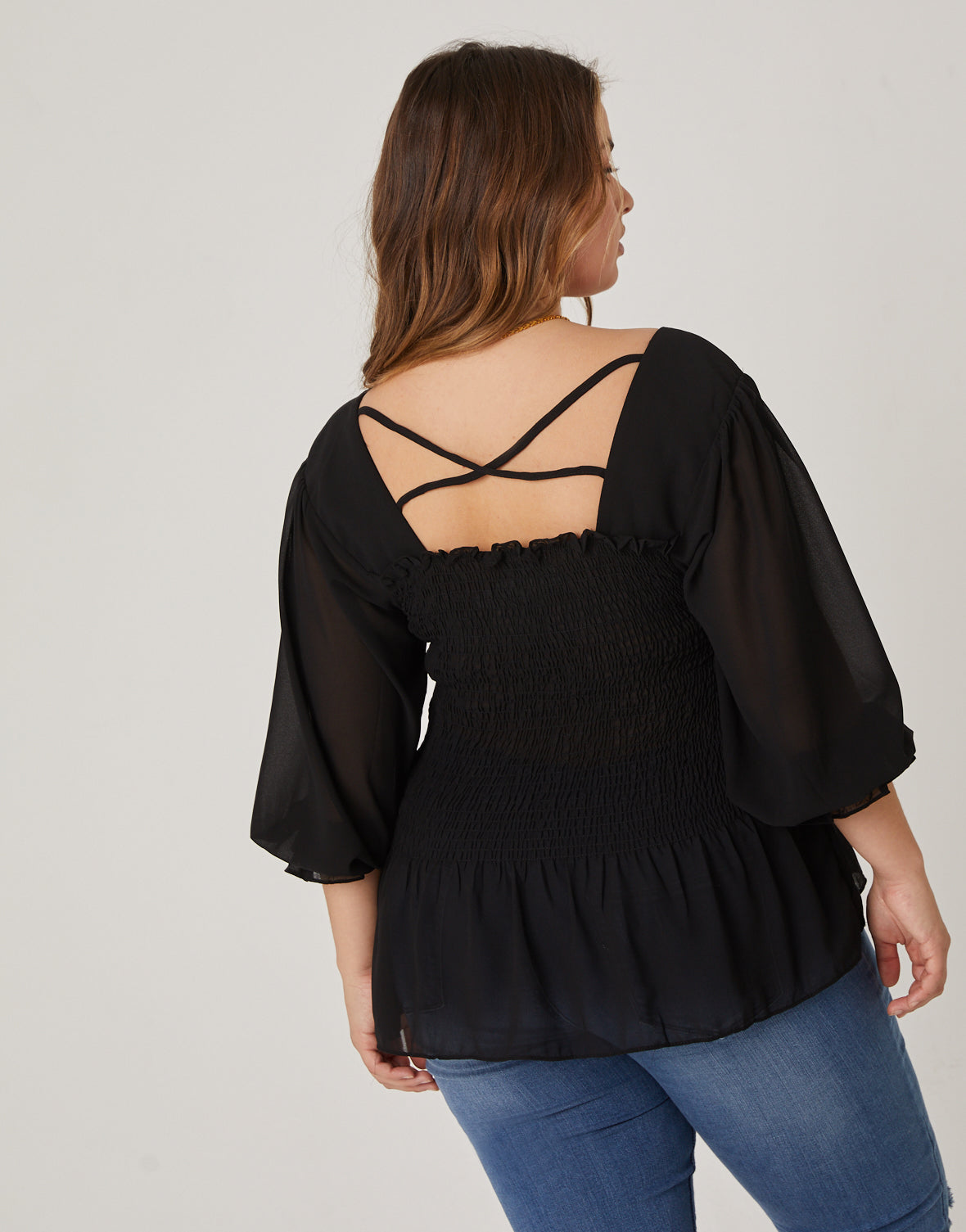 Plus Size Long Sleeve Smocked Top