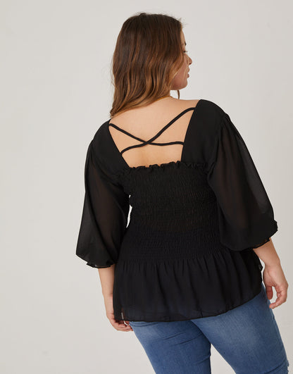 Plus Size Long Sleeve Smocked Top