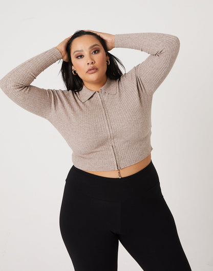 Plus Size Zip Up Crop Top
