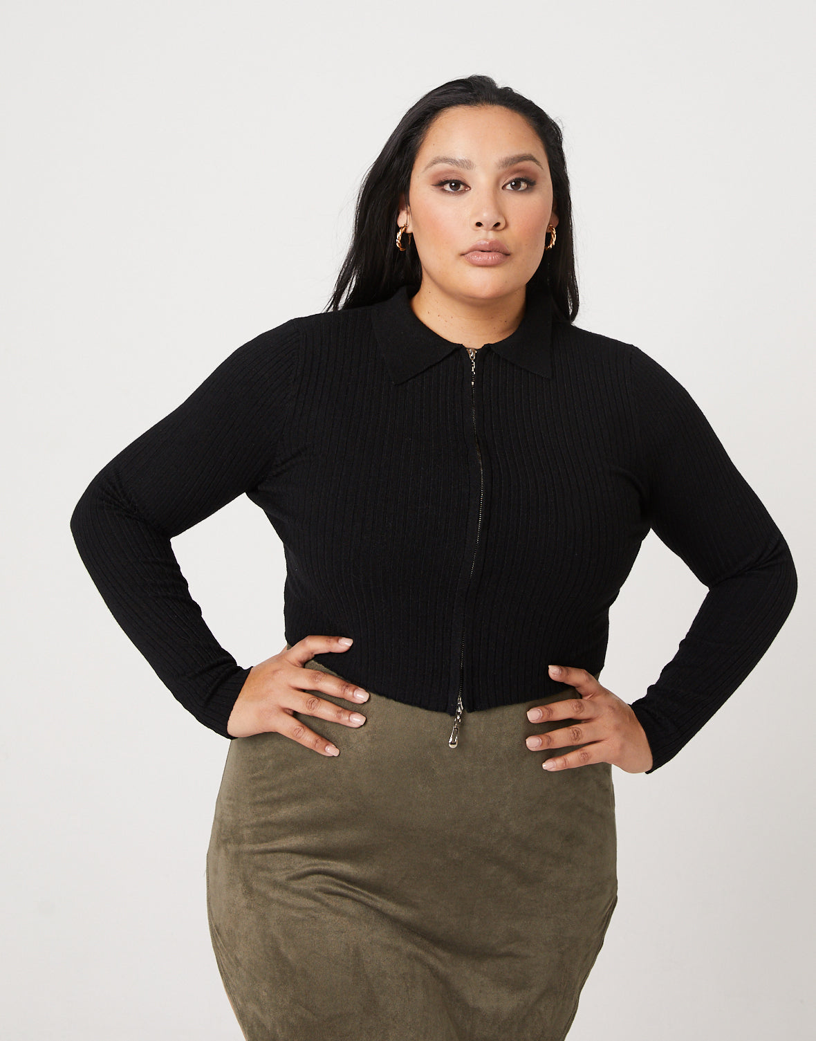 Plus Size Zip Up Crop Top