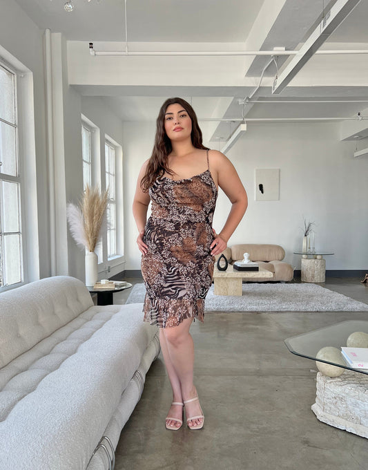 Plus Size Mixed Pattern Spaghetti Strap Dress