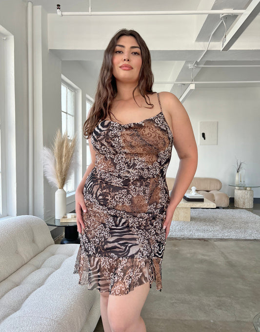Plus Size Mixed Pattern Spaghetti Strap Dress
