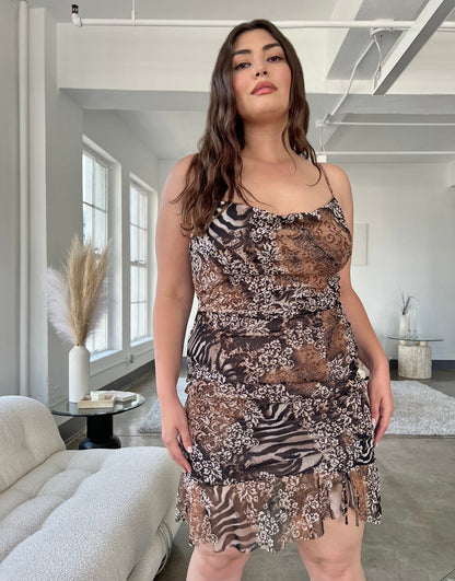 Plus Size Mixed Pattern Spaghetti Strap Dress