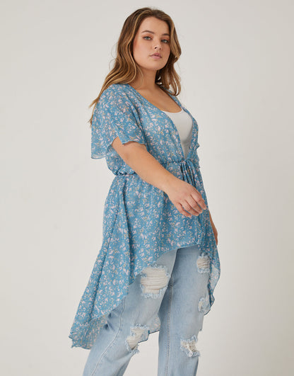 Plus Size Sheer Floral Tie Front Top