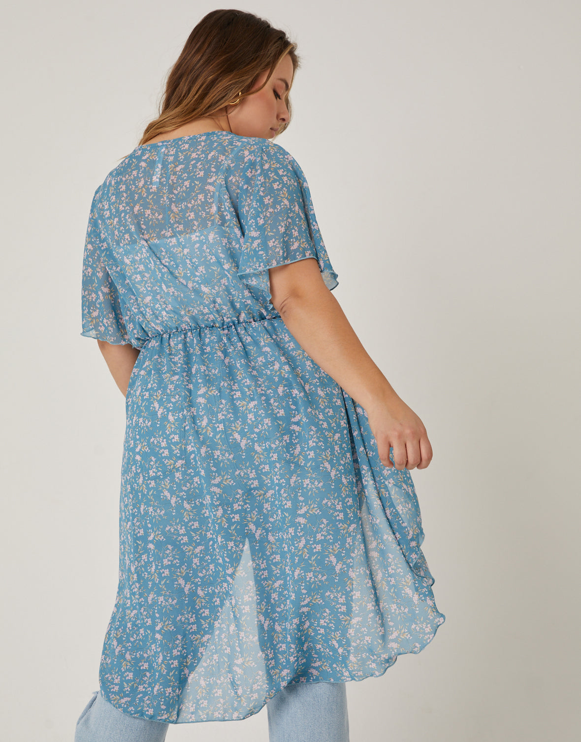 Plus Size Sheer Floral Tie Front Top