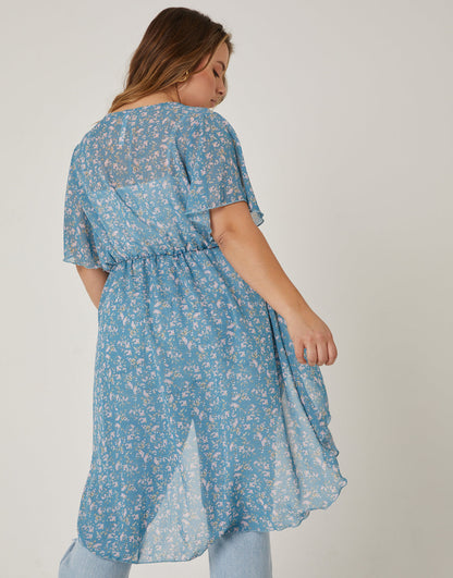 Plus Size Sheer Floral Tie Front Top