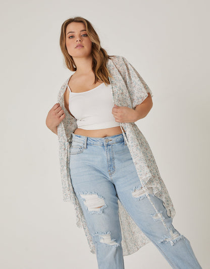 Plus Size Sheer Floral Tie Front Top