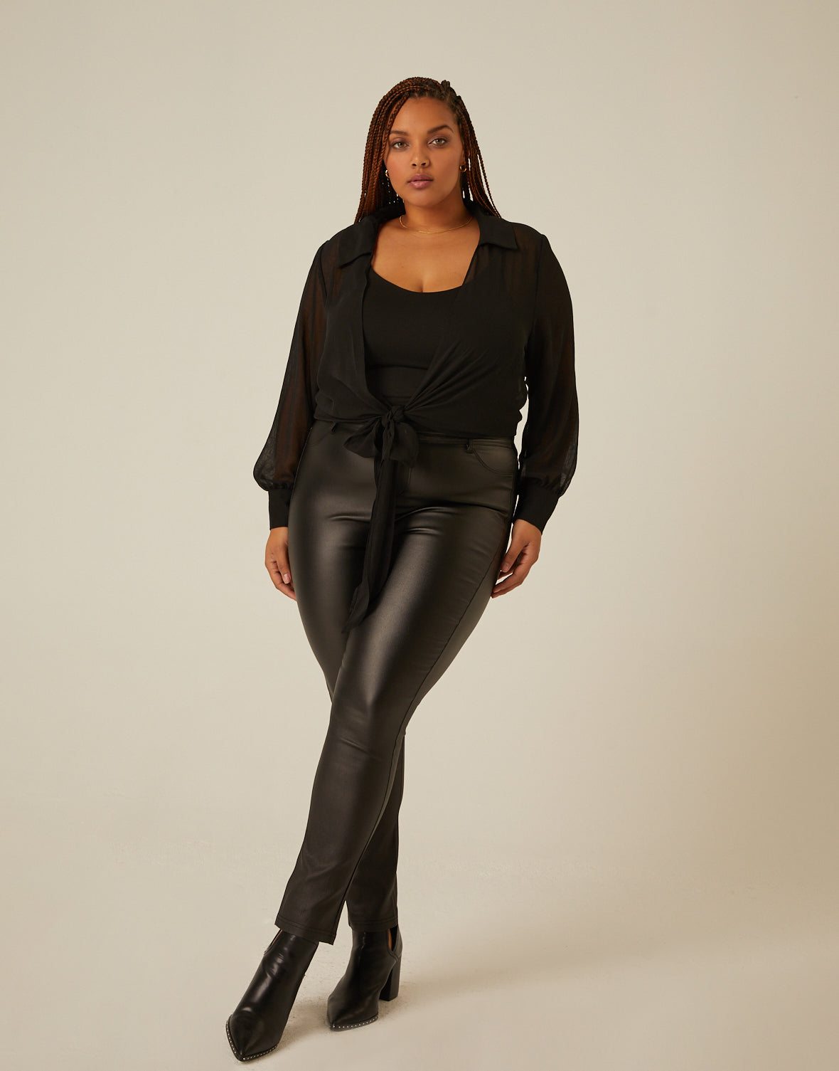 Plus Size Sheer Tie Front Top