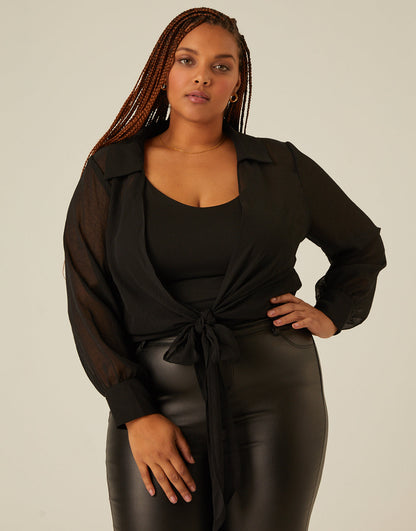 Plus Size Sheer Tie Front Top