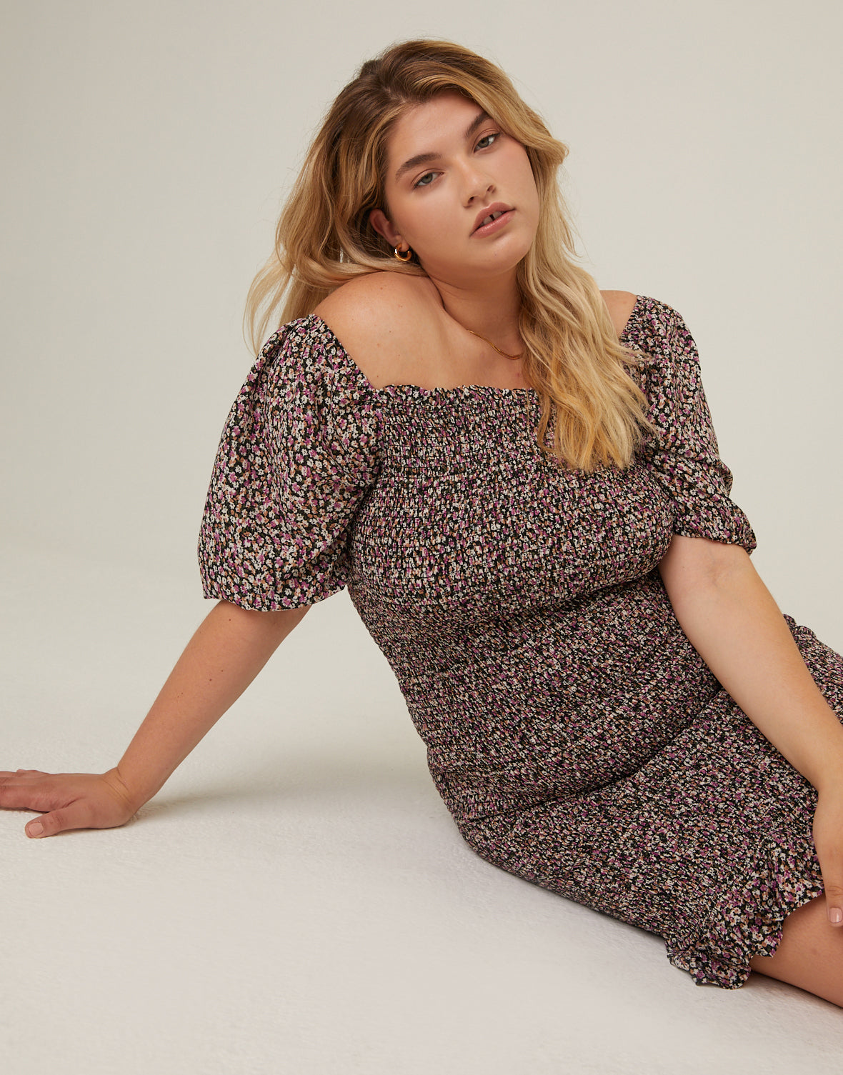 Plus Size Smocked Chiffon Mini Dress