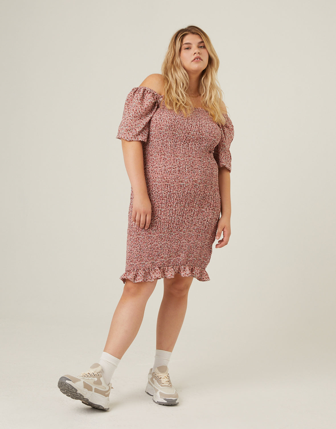 Plus Size Smocked Chiffon Mini Dress