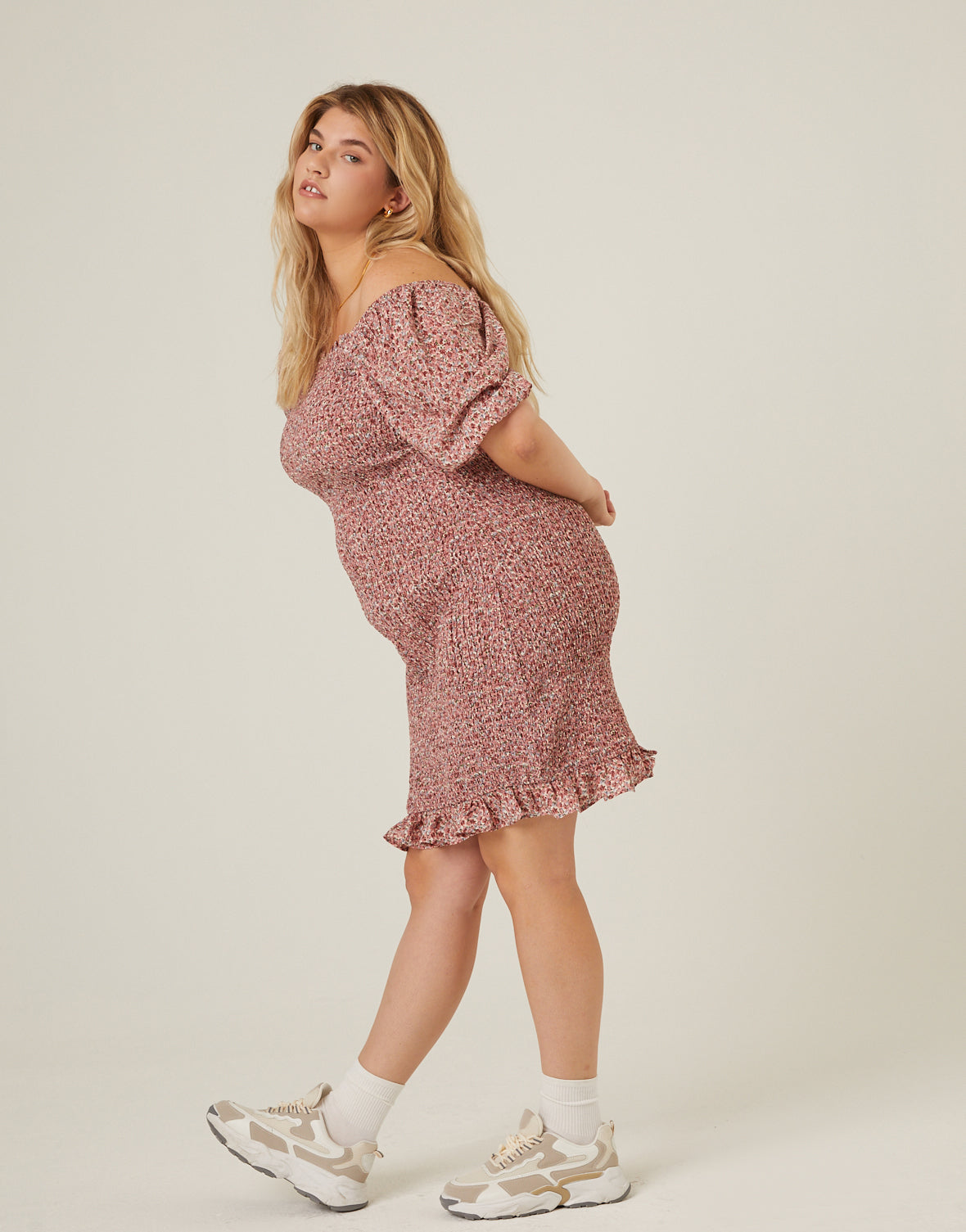 Plus Size Smocked Chiffon Mini Dress