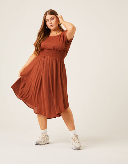 Plus Size Smocked Waist Simple Dress