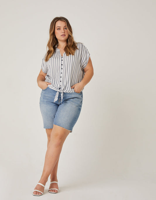 Plus Size Striped Woven Top