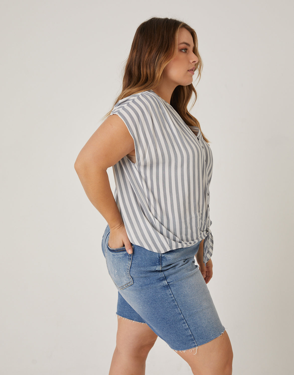 Plus Size Striped Woven Top