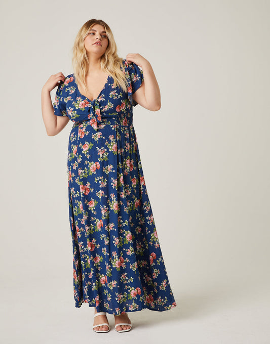 Plus Size Tie Front Floral Maxi Dress