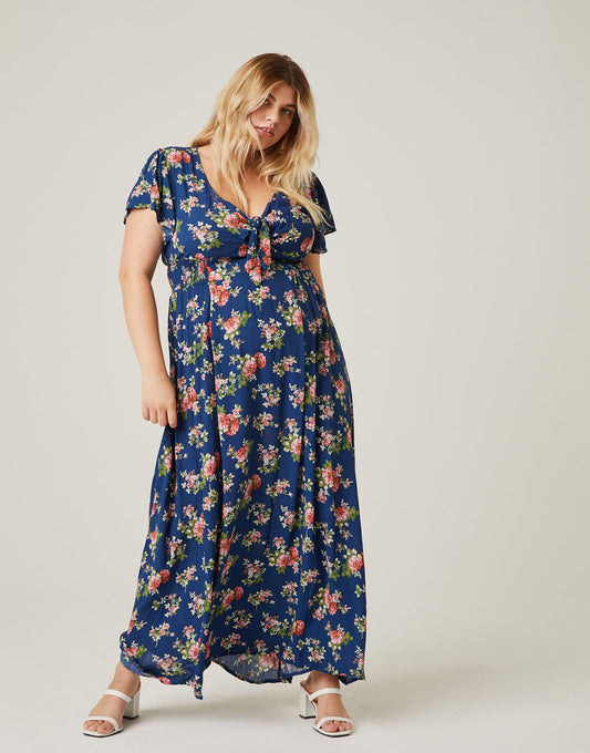 Plus Size Tie Front Floral Maxi Dress