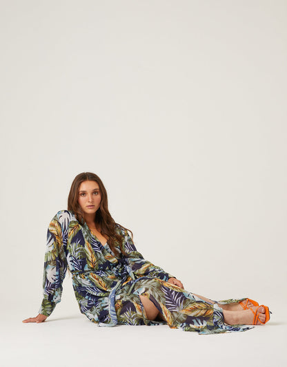 Plus Size Tropical Leaves Maxi Dress