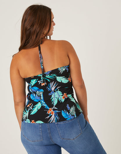 Plus Size Tropical Ruched Halter Top
